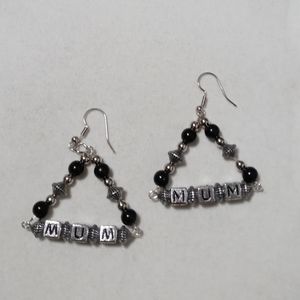 Black & Silver Beaded MUM Letter Earrings